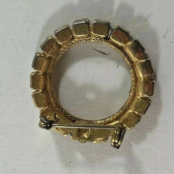 Vintage Goldtone Rhinestone Circle Pin Brooch - Picture 3 of 4
